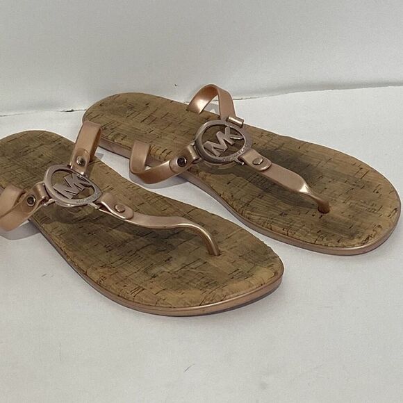 Michael Kors Women's Sable MK Charm Jelly PVC Cork Flip Flop Sandals Size 10M - Picture 1 of 9